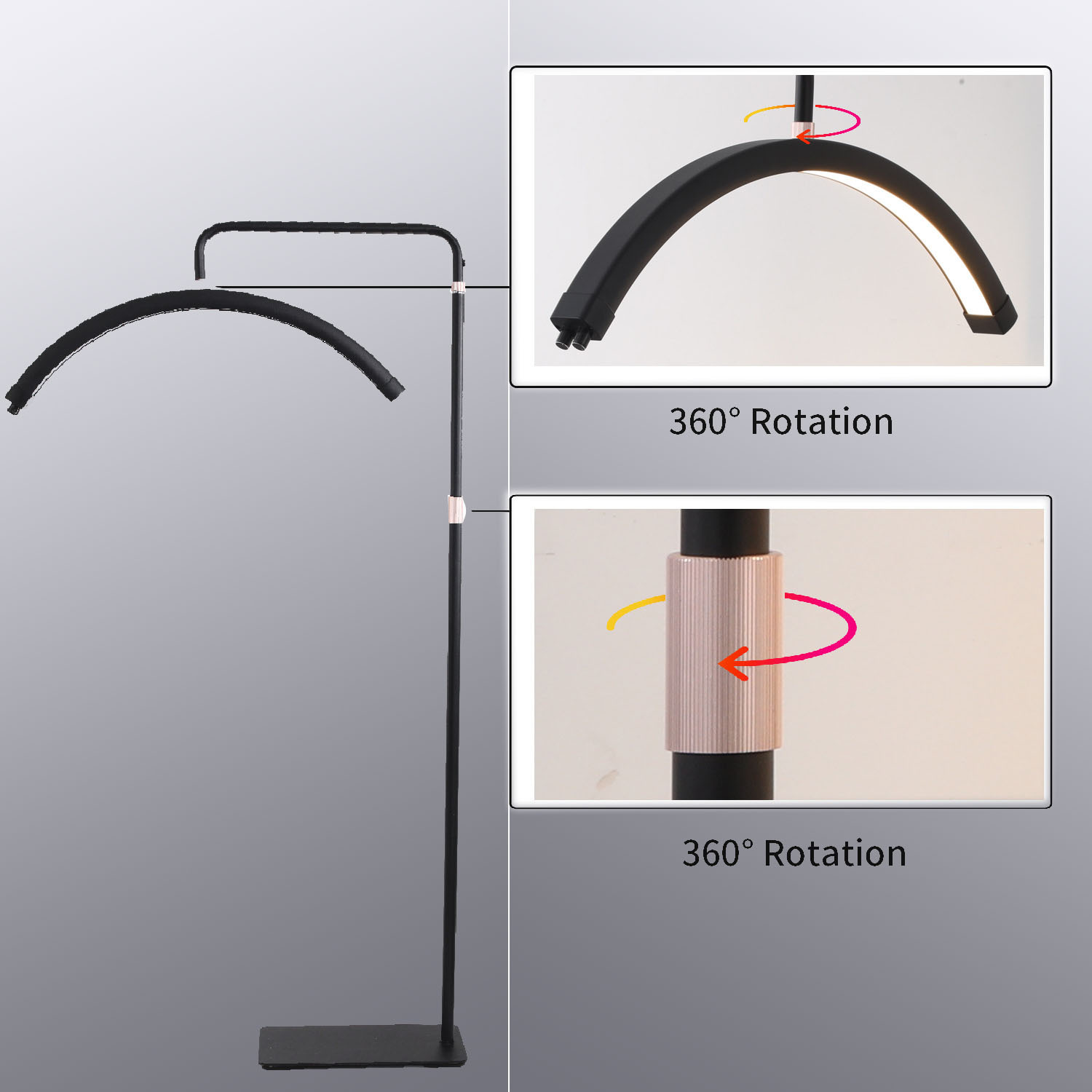 Lámpara de media luna para belleza, lámpara para pestañas de tatuaje, lámpara de pie sin sombras para protección ocular, lámpara para uñas, lámpara LED para uñas y tatuajes de pestañas