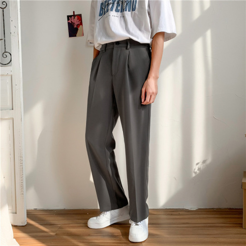 Men's Simple and Elegant Pleated Straight Leg Trousers - Spring and Summer, Korean Style, Trendy Loose Straight Wide Leg Casual Pants