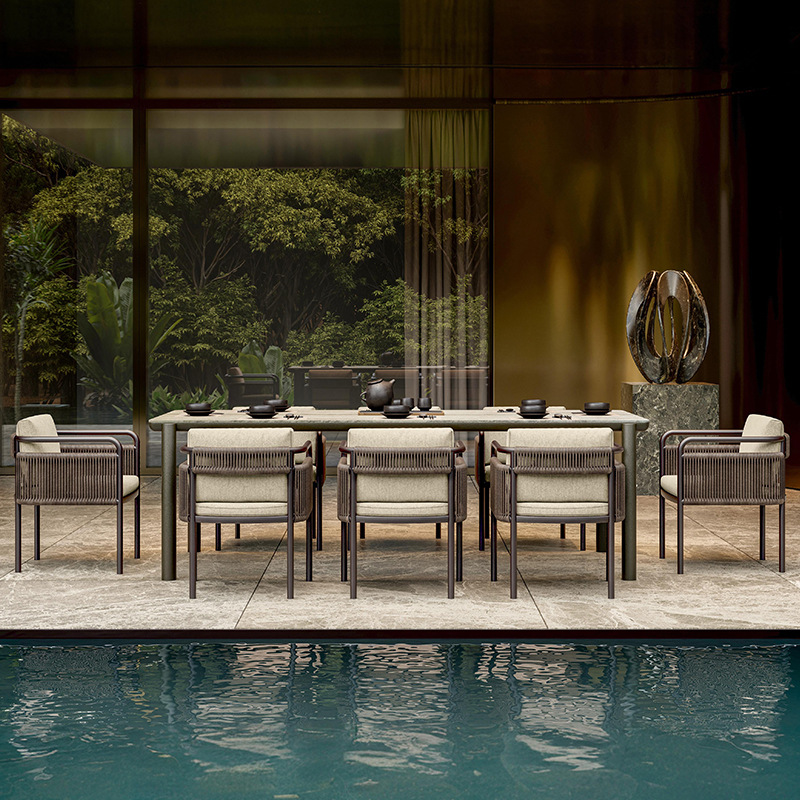 Mesa y silla de ocio al aire libre patio jardín al aire libre muebles impermeables y protectores solares alojamiento residencial hotel chalet percha combinación de silla de caña