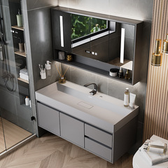 Integrated basin bathroom cabinet mirror cabinet set modern simple bathroom wash basin cabinet combination light luxury wash basin
