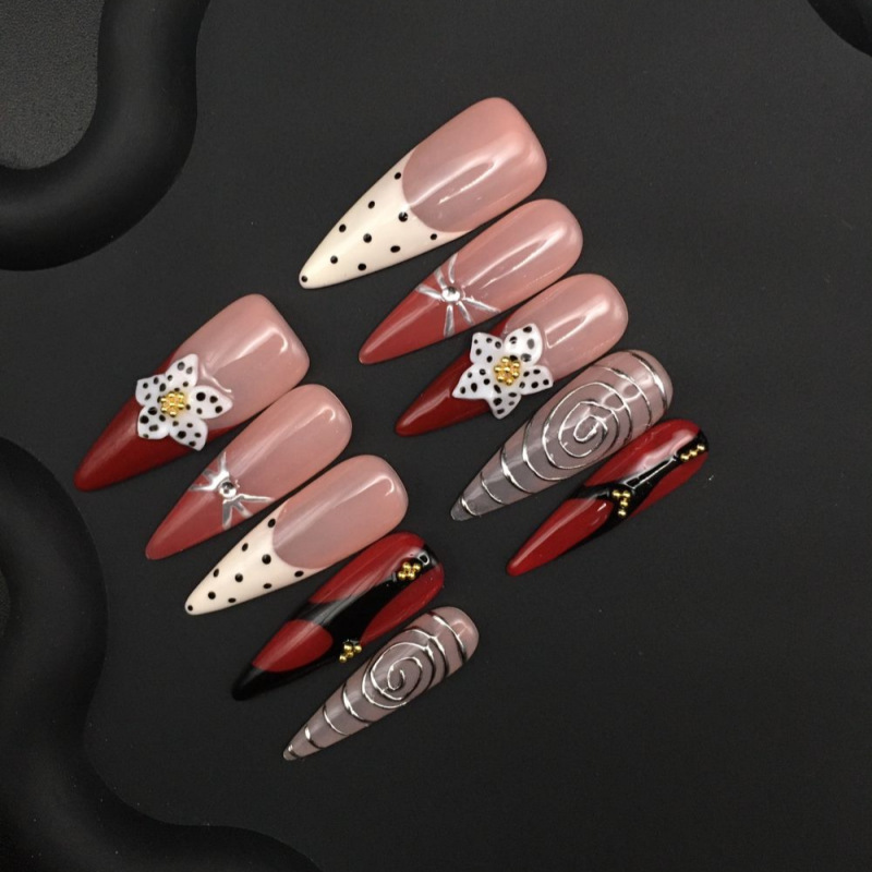 Three-Dimensional Flower Wearable Nail Spot French Swirl Manicure Cross-Border European and American Handmade Wearable Nails Removable Nail Stickers