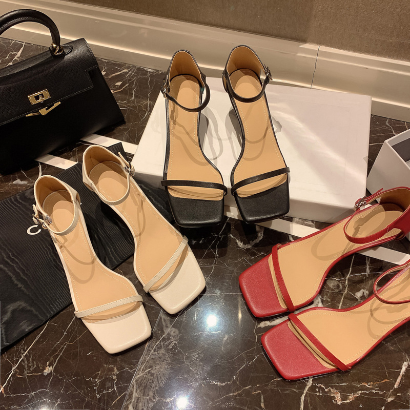 2025 New Summer Fashion Korean Style Simple One-Line Buckle High-Heeled Sandals Stiletto Women's Shoes Comfortable 2025 New Summer Fashion Korean Style Simple One-Line Buckle High-Heeled Sandals Stiletto Women's Shoes Comfortable