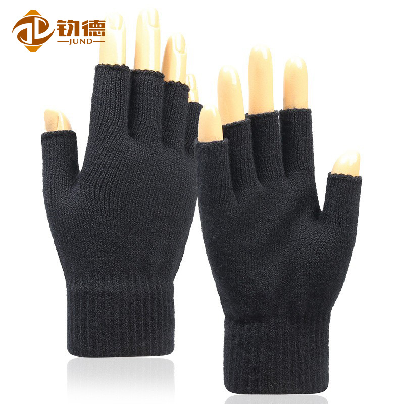 Directo de fábrica de punto de los hombres cálidos medias guantes de otoño e invierno de lana a prueba de frío medio dedo guantes al por mayor