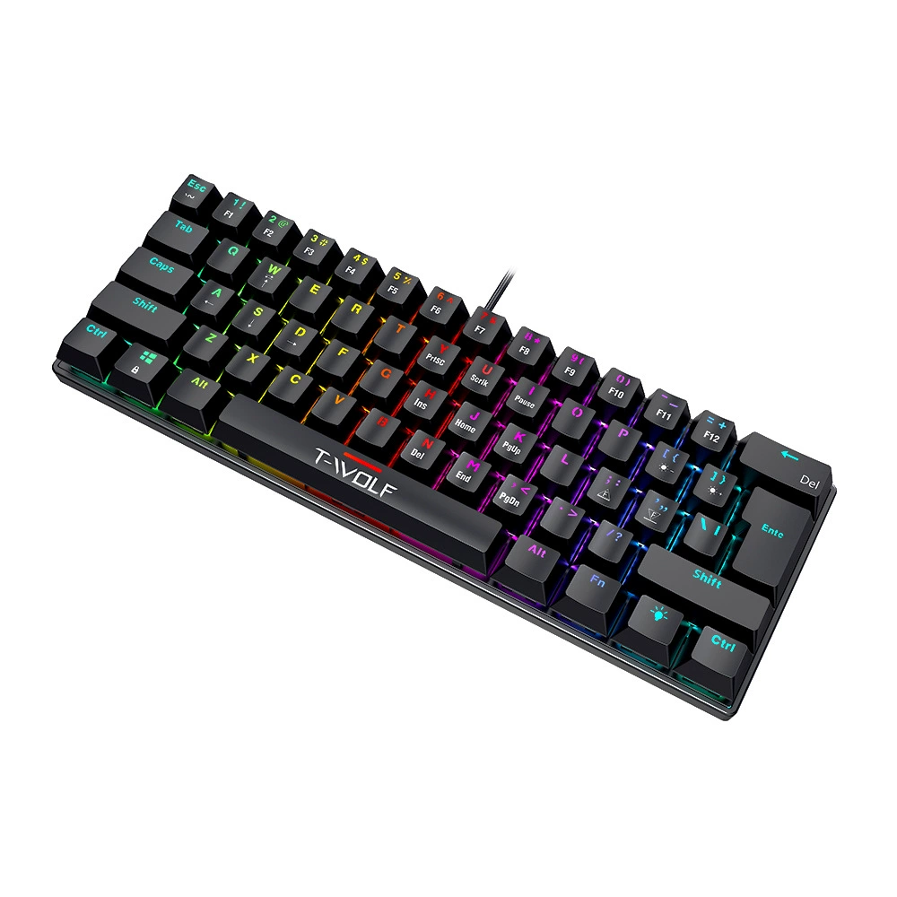 Тактическая механическая клавиатура T-WOLF ThunderWolf T61 для игр, киберспорт, офис, подсветка, 61 клавиша, проводная, синий переключатель