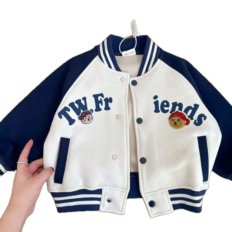 2026 otoño y invierno nuevo chaqueta de oso para niños chaqueta de letras de bebé para mujeres engrosadas