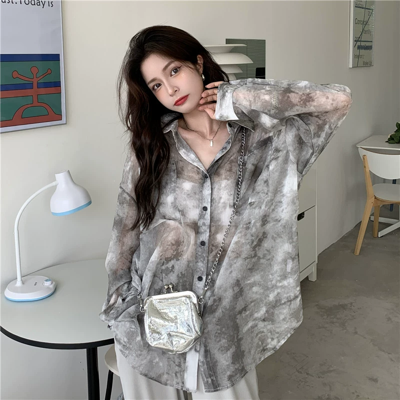 Солнцезащитная одежда, тонкая рубашка с кондиционером с принтом тай-дай, рубашка с длинными рукавами нишевого дизайна