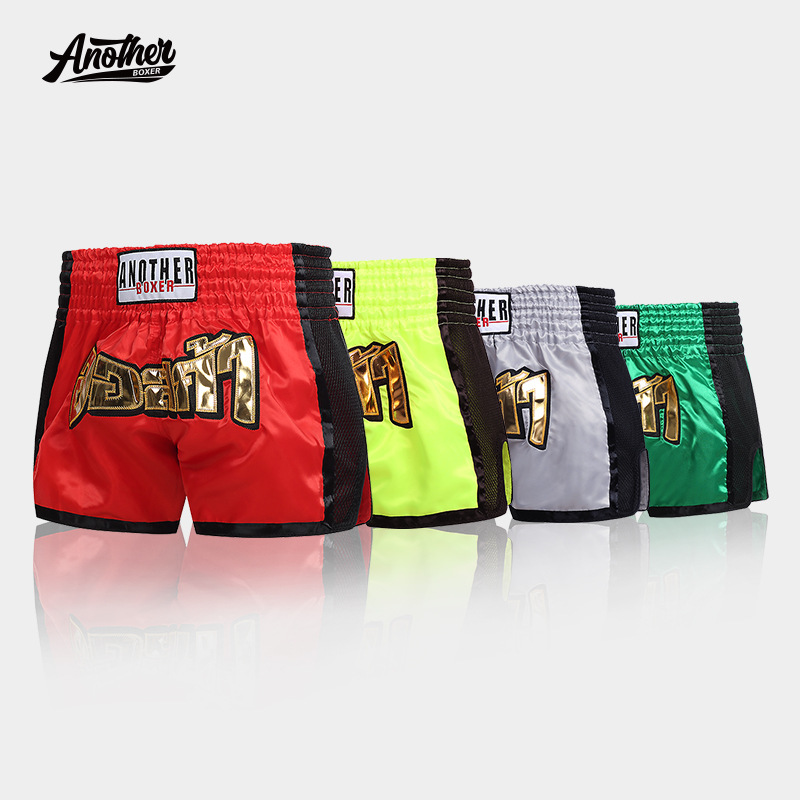 ANOTHERBOXER black mesh Muay Thai shorts, available for men, women, and children, suitable for martial arts, kickboxing, and boxing