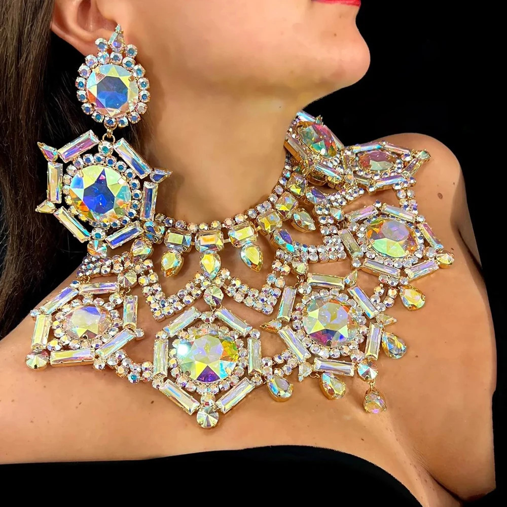 歐美熱銷誇張首飾套裝潮流幾何項鍊吊墜耳環走秀配飾Jewelry Set