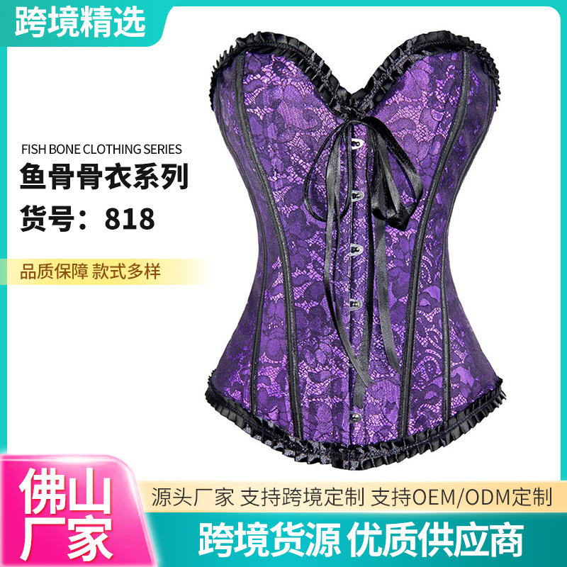 New European and American Sexy Palace Corset V Neck Jacquard Lace Body Shaper Corset Bridal Dress Plus Size