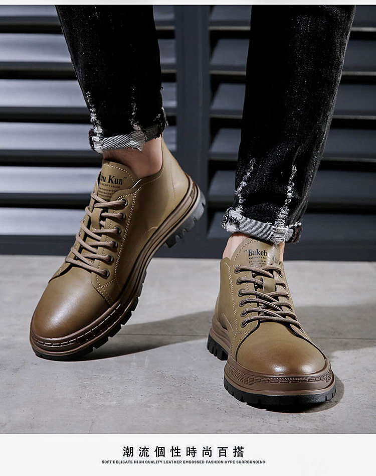 Bốt Martin nam cổ trung mỏng nhẹ phong cách Anh Quốc, đế cao su gót thấp 1-3 cm — Màu kaki, màu đen chi tiết 15