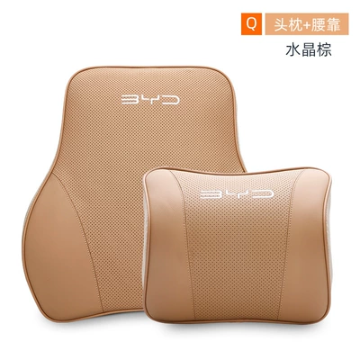Headrest | Han DMP Champion Edition PRO - byd-genuine-leather-memory-foam-headrest-lumbar-support-crystal-brown-setknitting-label