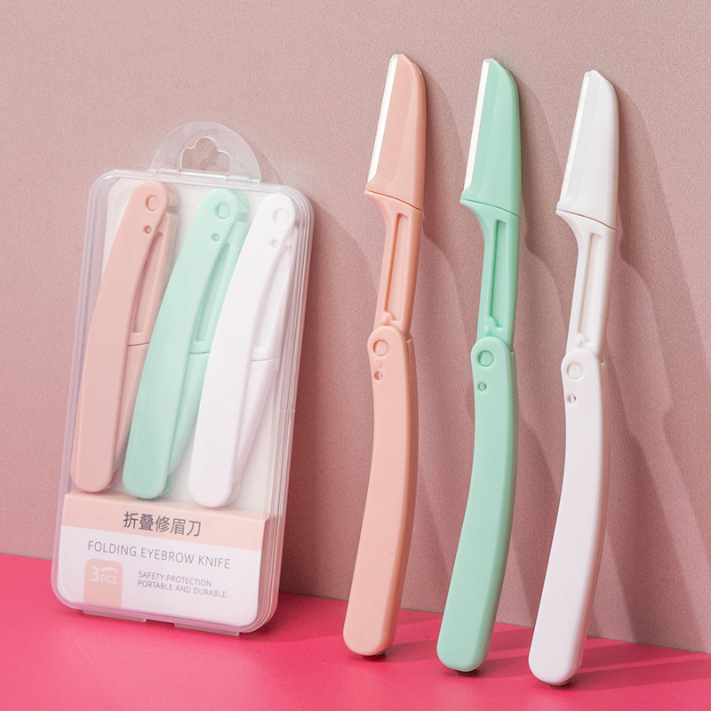 Cuchillo de cejas plegable seguro cuchillo de cejas raspador de cejas para mujeres anti-racazos set de principiantes cuchilla reemplazable en línea popularidad en vivo