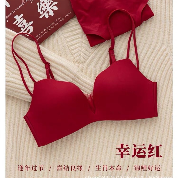 Red underwear women's small chest push up big thick sexy rabbit year bra birth year underwear suit Wedding Bride