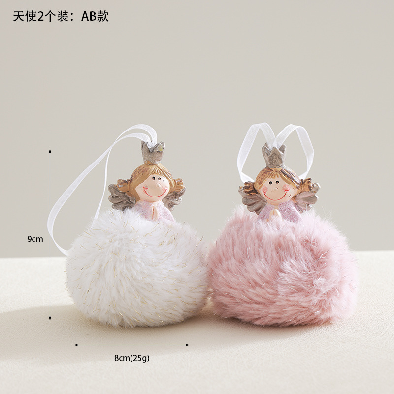 Nuevos productos transfronterizos de madera de peluche rosa chicas colgantes de resina decoraciones de Navidad colgantes de ángel