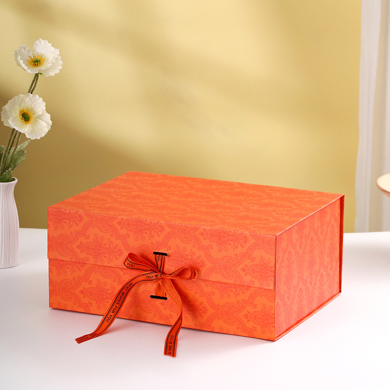 新款伴手礼盒折叠礼品盒礼物盒橙色厂家批发包装盒子硬盒结婚空盒