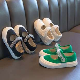 Girls' Canvas Shoes 2025 New Children's Spring and Autumn Shallow Mouth Single Shoes Soft Sole Casual White Shoes for Older Children Summer