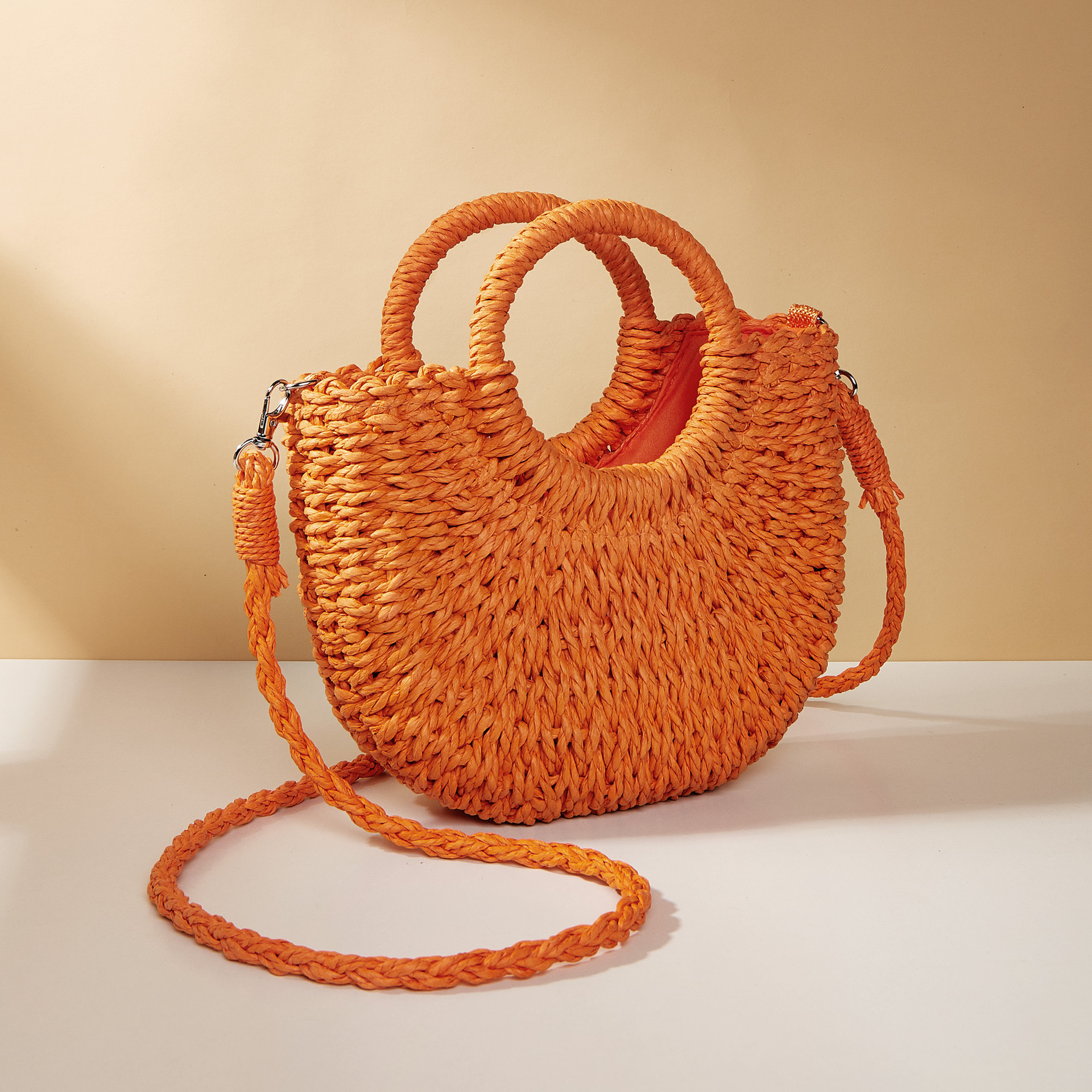 Women's Mini All Seasons Paper Solid Color Vacation Oval String Shoulder Bag Handbag display picture 6