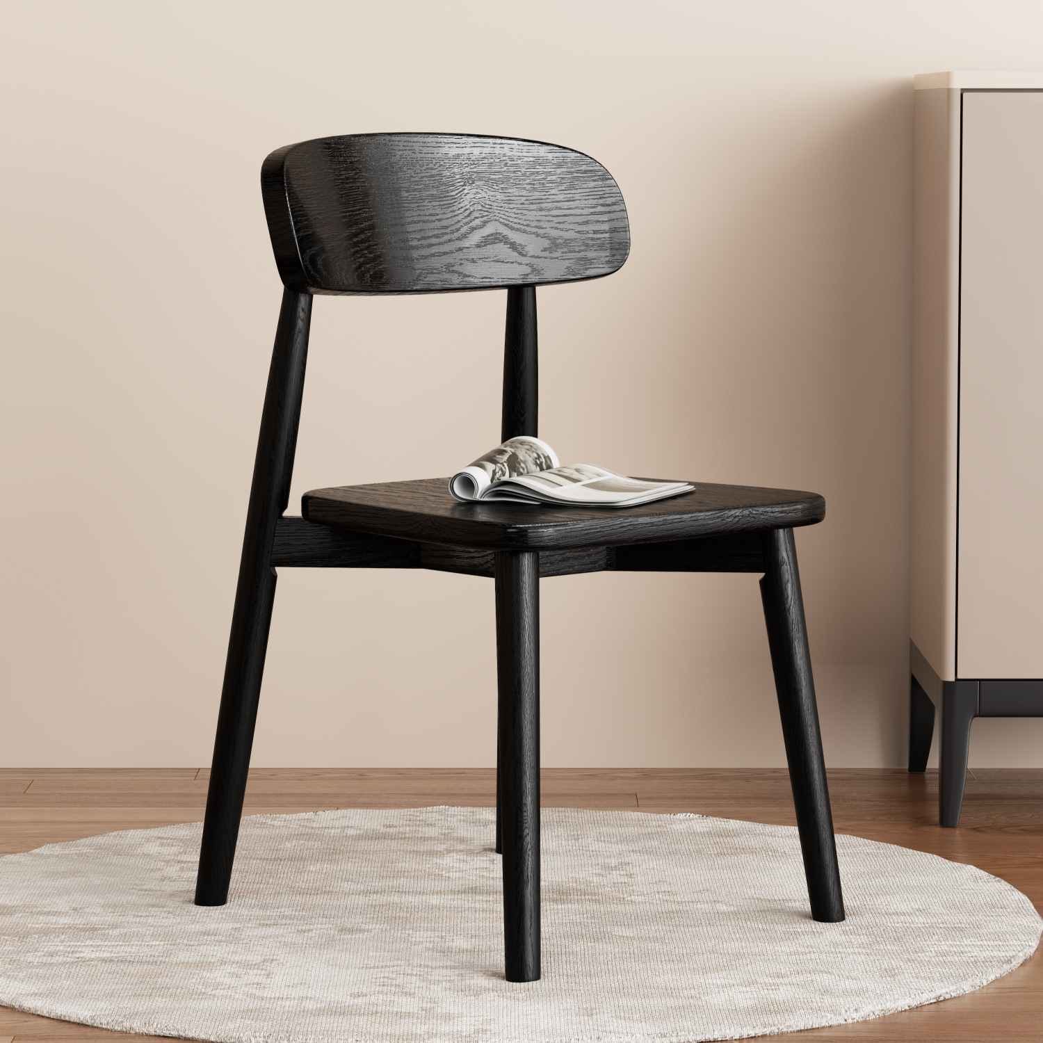 Solid Wood Chair Home Dining Chair Modern Simple Wooden Chair Restaurant Dining Table and Chair Dining Stool Light Luxury Black Backrest Chair