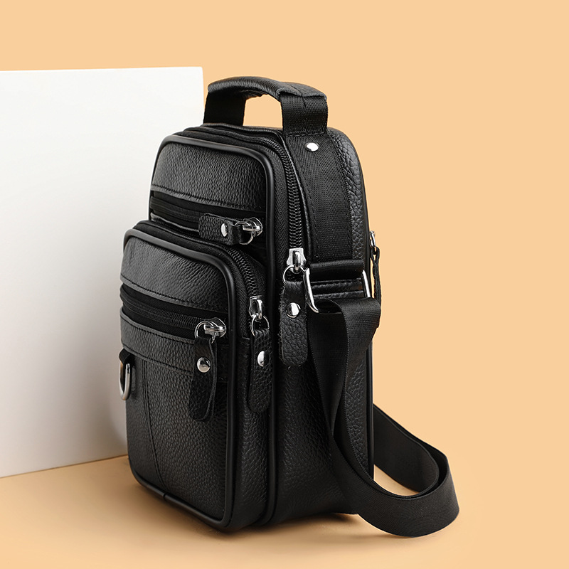 Vertical leather single-shoulder headcover layer cowhide men's bag casual bag youth crossbody bag trendy multifunctional backpack