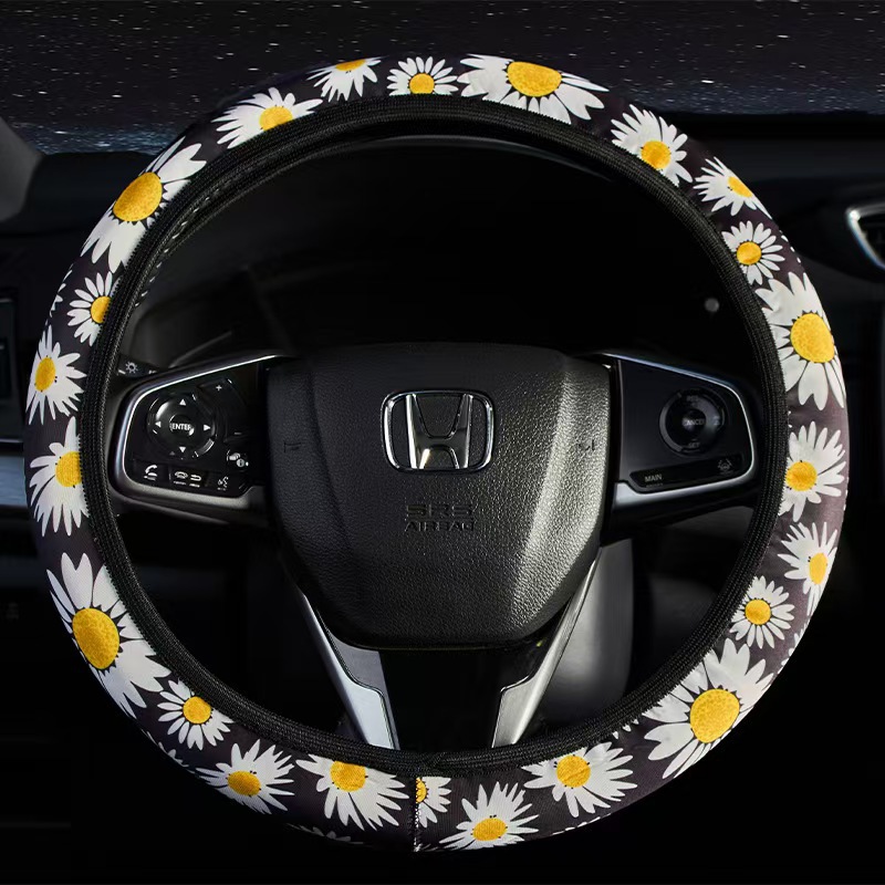 Sunflower Elastic Steering Wheel Cover Without Inner Ring, Printed Elastic Steering Wheel Cover, Cross-Border Manufacturer Wholesale