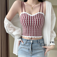 美背吊带条纹打底显瘦内衣女抹胸带胸垫外穿百搭辣妹小背心上衣女