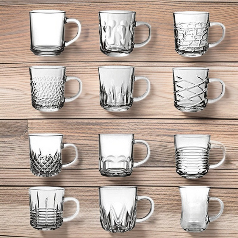 Glass Handle Cup Set Taza de menú transfronteriza Taza de desayuno Taza de café Set con mango transparente Taza de menú