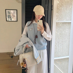 cozydas小狗针织马甲女秋冬宽松背心圆领叠穿上衣坎肩马夹外搭