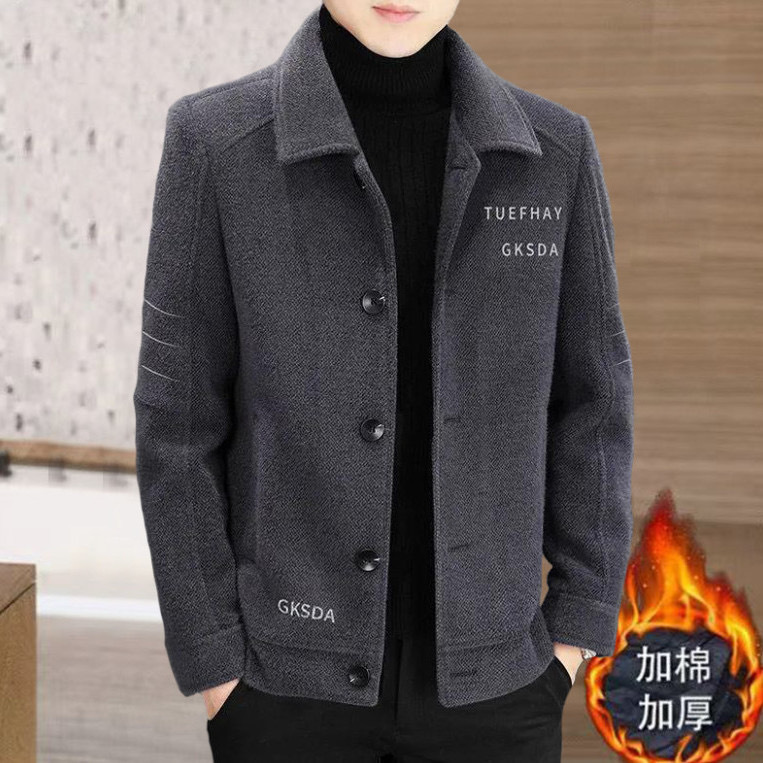 New Men's Woolen Coat Short Autumn and Winter Woolen Outwear Men's Thickeneded Jacket Top High-End Casual Windbreaker