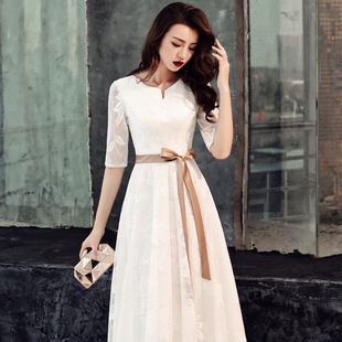 White Evening Dress for Women 2025 New Style Socialite Banquet Elegant Host Dress Long Elegant Can Be Worn at Ordinary Times