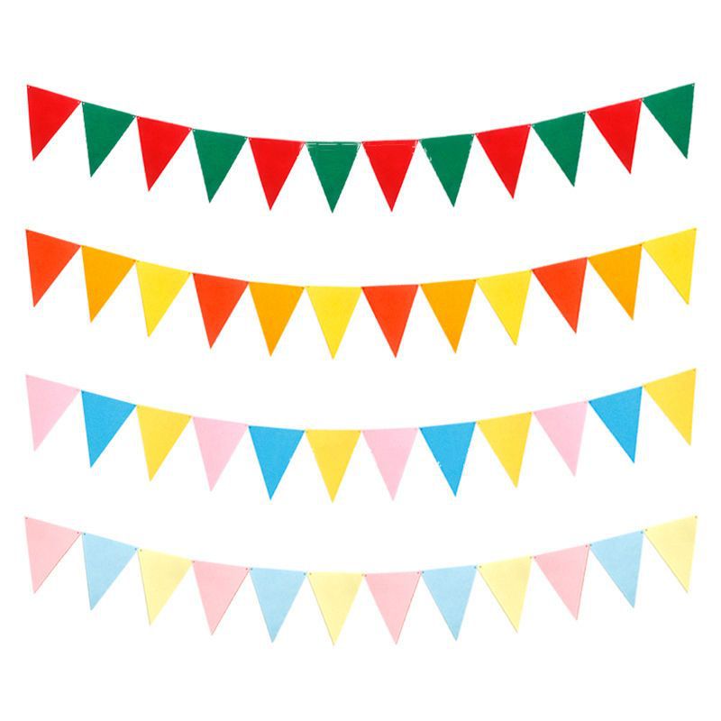 Camping Triangle Flag Non-woven Fabric Kindergarten Decoration Colorful Banner Birthday Party String Flag Children's Room Decoration Girly Heart