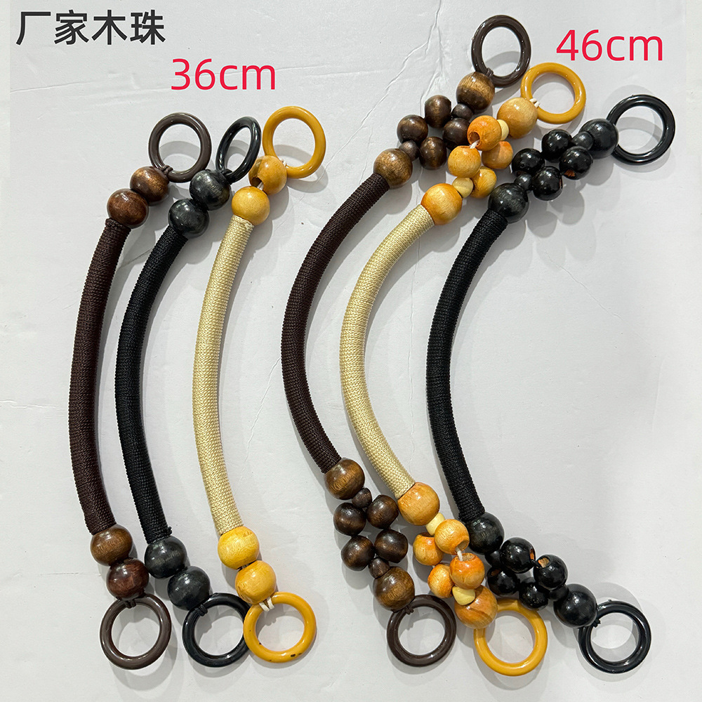 Summer New DIY Accessories Hemp Rope Wooden Beads Plastic Ring Hand-Held Retro Woven Beaded Women's Bag Handle