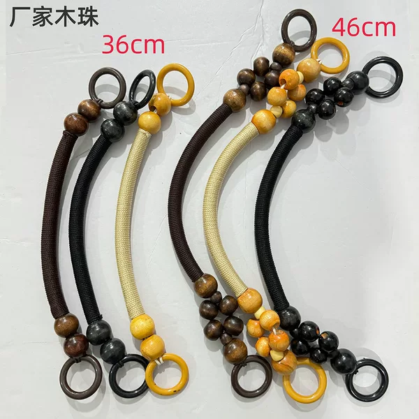 Summer New DIY Accessories Hemp Rope Wooden Beads Plastic Ring Hand-Held Retro Woven Beaded Women's Bag Handle