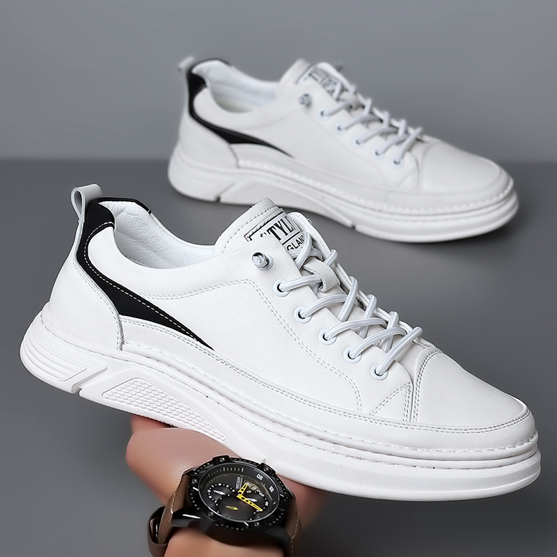 2023 primavera nuevos zapatos blancos de cuero zapatos casuales de hombre blanco de piel de vaca transpirables zapatos de skate de estudiantes jóvenes zapatos de hombre