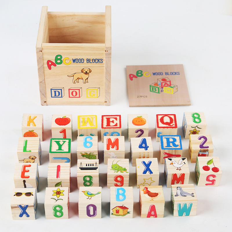 Wooden 26 English Letters 48 Grains 27 Grains 15 Grains of Imprinted Building Blocks Montessori Teaching Aids Color Stacking Puzzle Toys