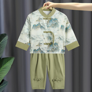 [3144 People Collection] Han Dynasty Kidsren's Men's New Spring & Fall Boys' Chinese Style Tang Suit Kidsren's New Chinoiserie Two Pieces