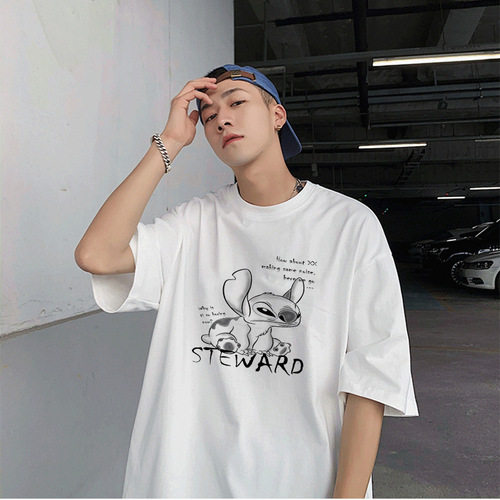 White short-sleeved T-shirt for men, summer American casual sports loose top oversize half-sleeve t-shirt