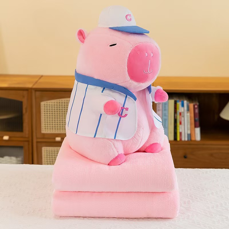 Caricatura capibara almohada manta dos en uno Carpibara cojín aire acondicionado es de doble uso niños siesta manta regalo