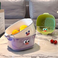 排水バスケット家庭用二層かわいいフルーツバスケット洗浄水フィルターバスケットプラスチック増粘フルーツトレイ野菜洗濯バスケット