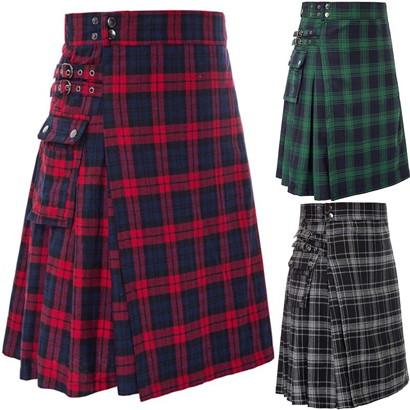 Men's AliExpress Wish Amazon hot-selling Scottish holiday skirt men's plaid color contrast pleated skirt