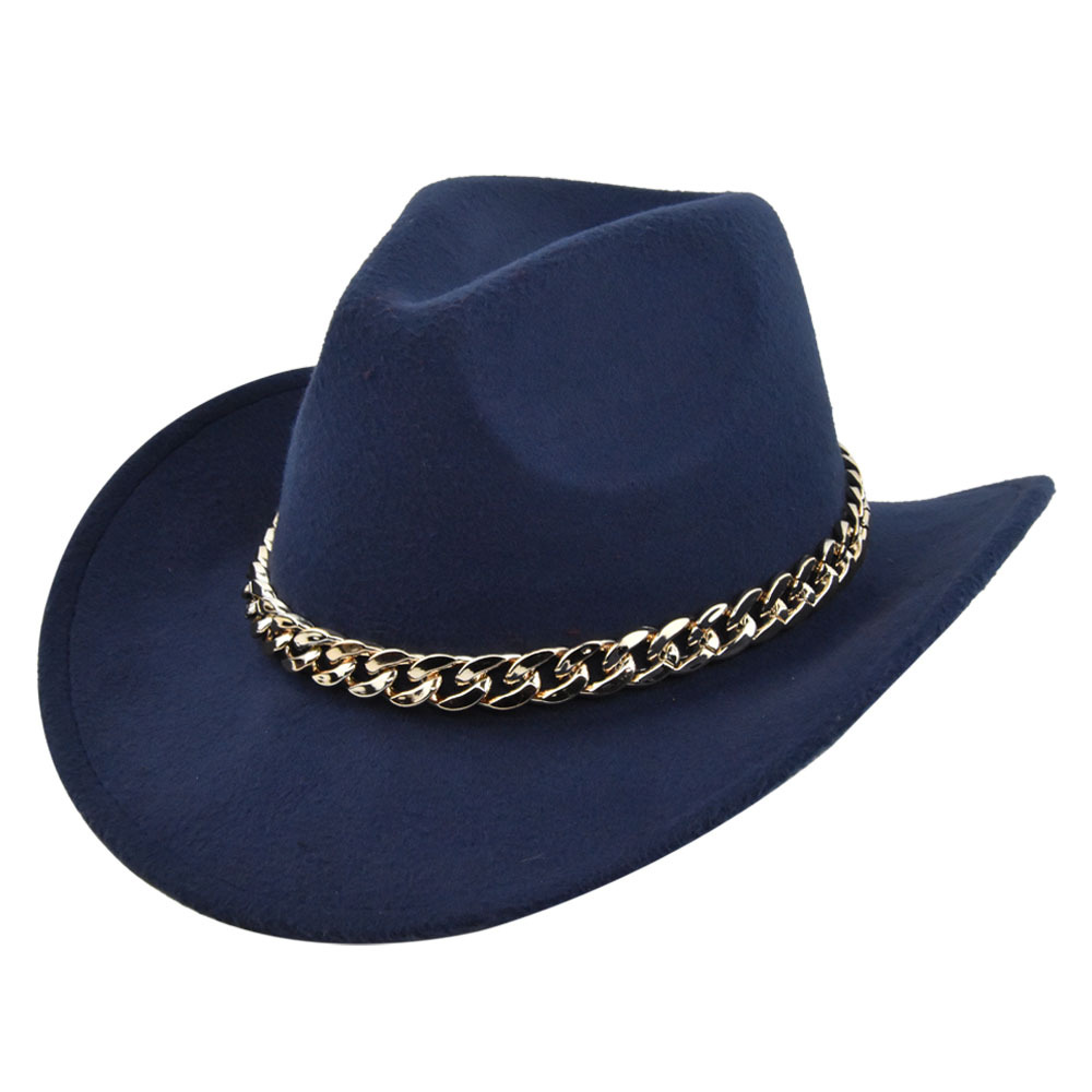 Cowboy jazz gold-plated chain woolen top felt sheep hat, cowboy hat_voghion.com