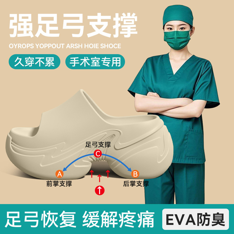Arch Support Slippers for Women 2025 New Summer Outer Wear Thick-Soled Heightening Operating Room Slippers Anti-Slip Sandals for Women