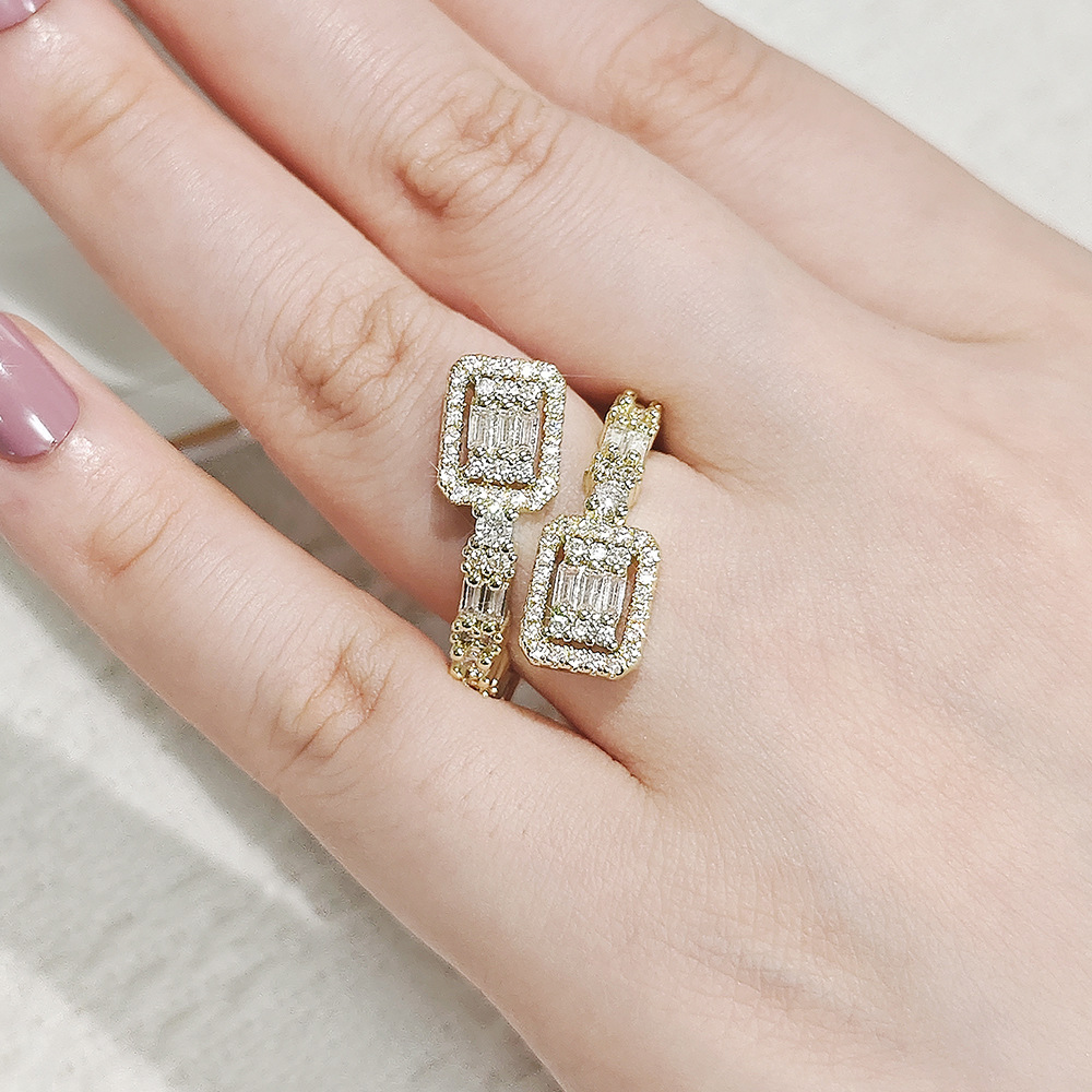 Geometric Pattern Wholesale Jewelry Shiny Geometric Copper Zircon Inlay Open Rings