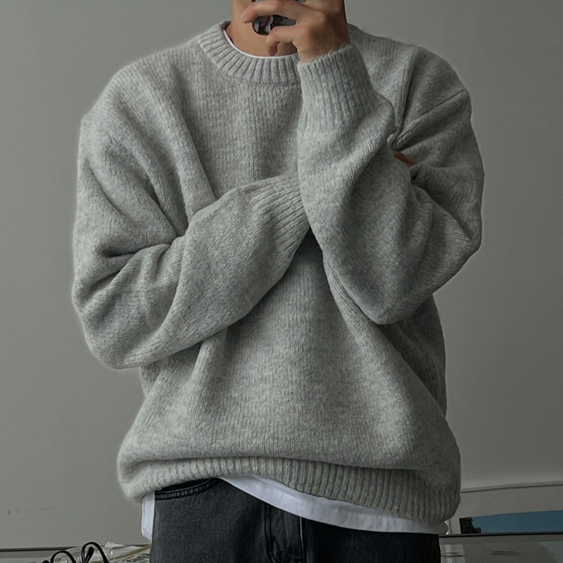 Solid Color Drop Shoulder Round Neck Knit Sweater for Men, Spring and Autumn Lazy Style Basic Versatile Sweater, Warm Thickened Mature Style Jacket Solid Color Drop Shoulder Round Neck Knit Sweater for Men, Spring and Autumn Lazy Style Basic Versatile Sweater, Warm Thickened Mature Style Jacket
