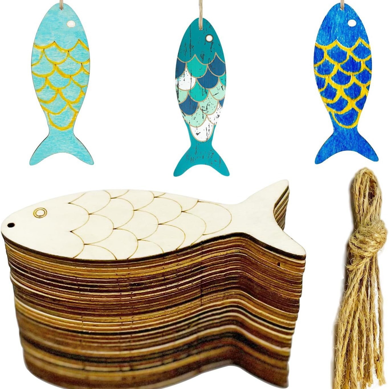30 unfinished fish -shaped wood hollow fish and wood DIY crafts…