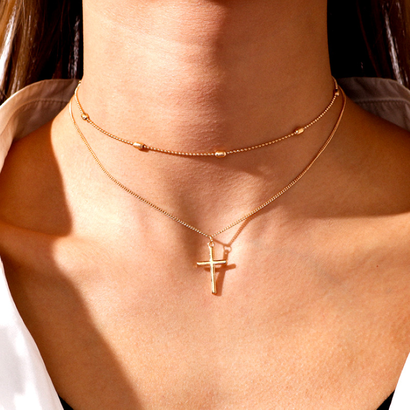 Geometric Double-layer Cross Pendant Necklace