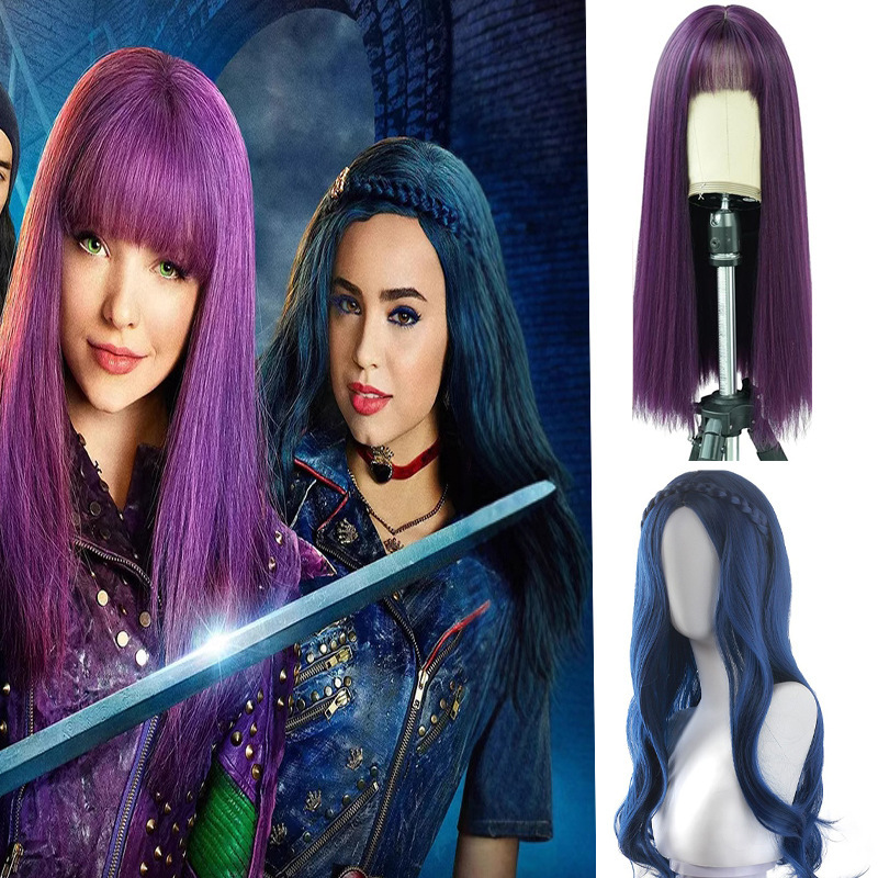 Movie Descendants 2 European and American Anime Wig Starlight Inheritor Mal Wig Cosplay Long Straight Hair with Bangs Movie Descendants 2 European and American Anime Wig Starlight Inheritor Mal Wig Cosplay Long Straight Hair with Bangs