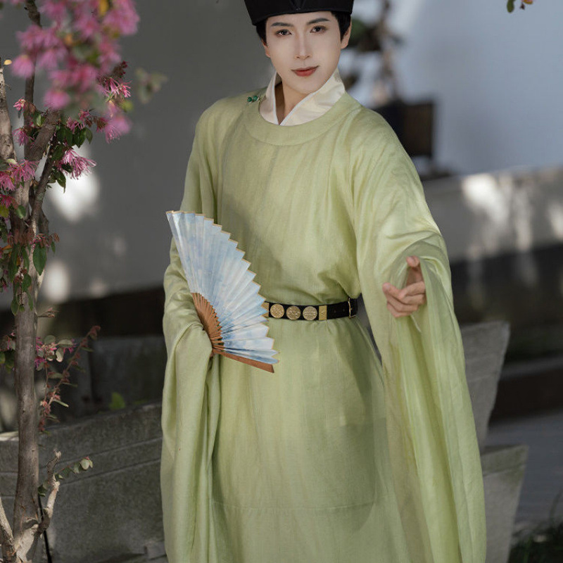 Lightweight Tencel Jacquard Robe with Dark Pattern, Song Dynasty Style, Restoration of Traditional Chinese Style, Wide Sleeves, Round Neck, Spring Style, Men's Jacquard Hanfu
