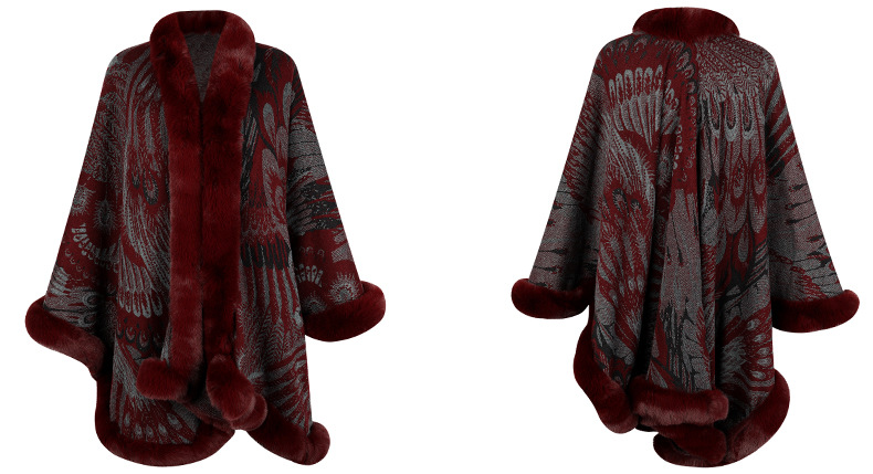 Women's thickened thermal shawl with peacock flower knitted cape_voghion.com