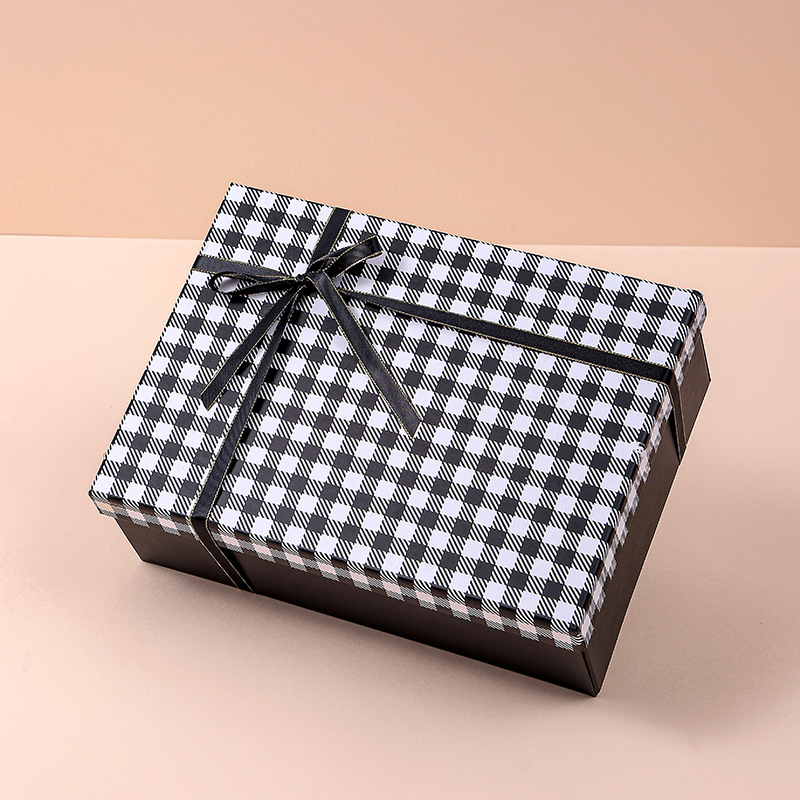 Caja plegable a cuadros con lazo, caja de regalo de una pieza, caja de regalo 520 para fiesta de cumpleaños.