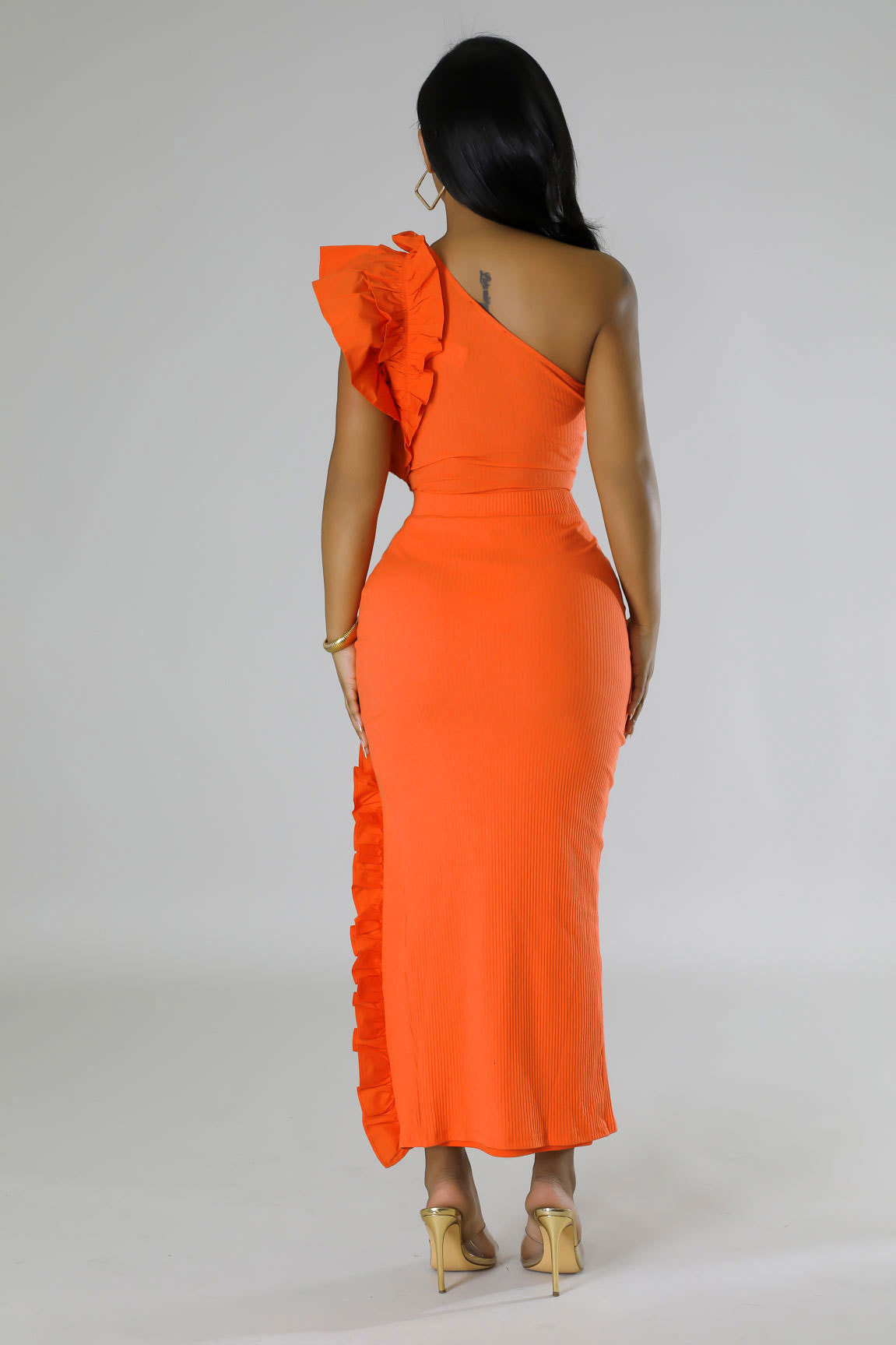362g Weight Sleeveless Sleeve Length Polyester Fabric Type Skirt Co-ord Set Sets Type 2 Pieces Set Quantity Holiday Occasion One Shoulder Neckline Slim Fit Type Solid Color Pattern Summer Season Women's Gender Frill Design Elegant Style Holiday Women's Elegant Solid Color Polyester Frill Skirt Co-ord Set Skirt Sets 35